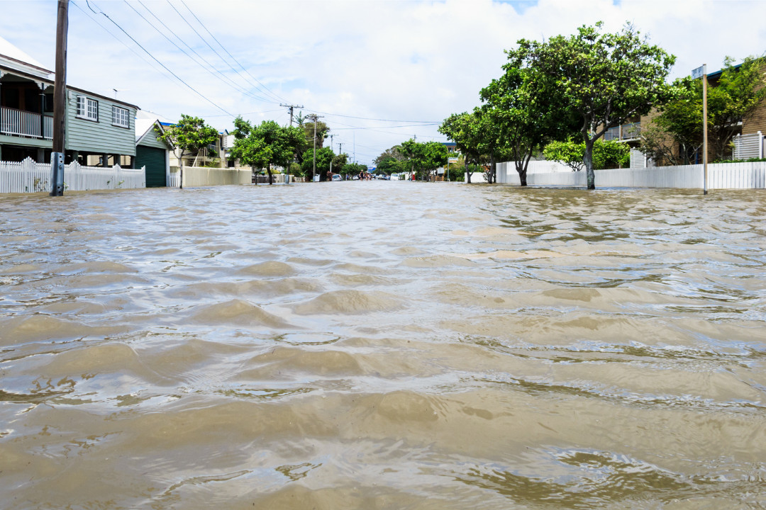 This is an image of a flooded residential street in Queensland. that would be eligible for disaster assistance loans